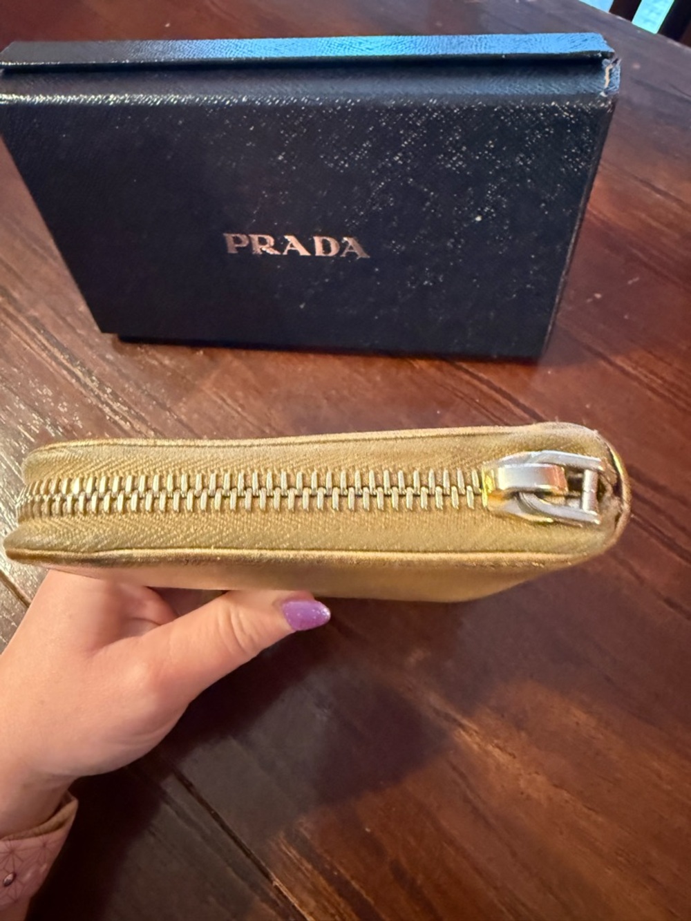 Prada Saffiano Platino Gold Zip-Around Wallet - Picture 5 of 10